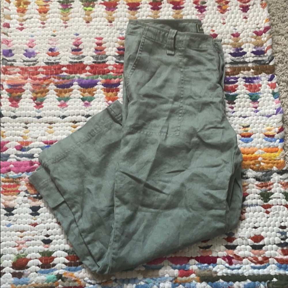 EddieBauer wide leg green khaki linen pants